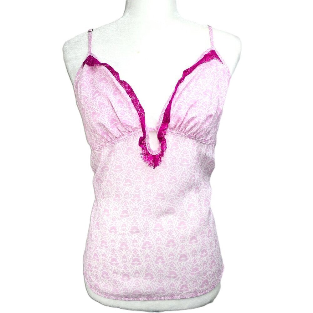 Vintage Y2K Pink Coquette Dainty Chiffon Sheer Lace Slip Babydoll Cami Sleep Top